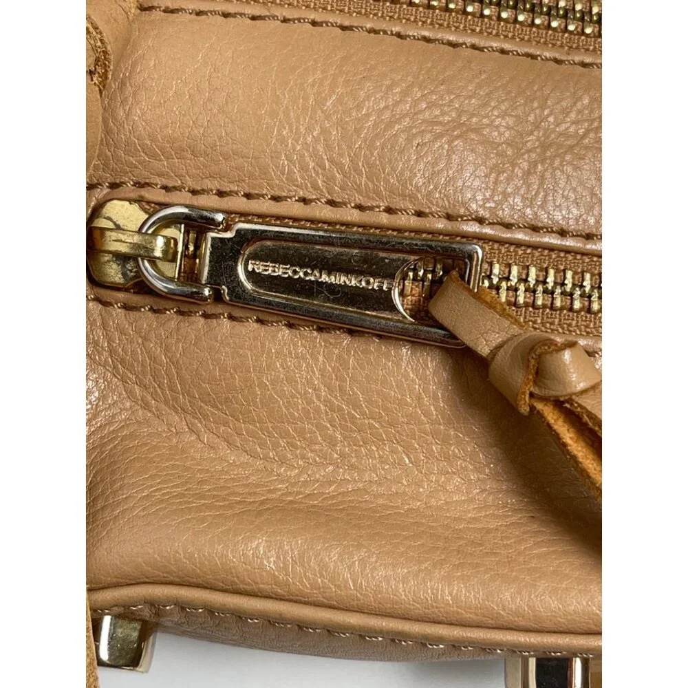 Rebecca Minkoff Zipper Tan Leather Crossbody Shoulder Bag Purse Chain Strap  - Picture 4 of 10
